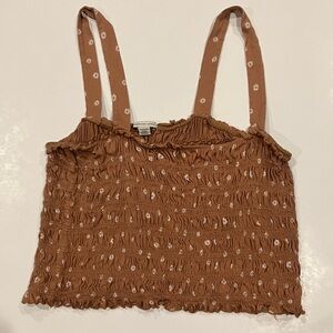 American Eagle Brown Floral Smocked Women's Crop Top XL
